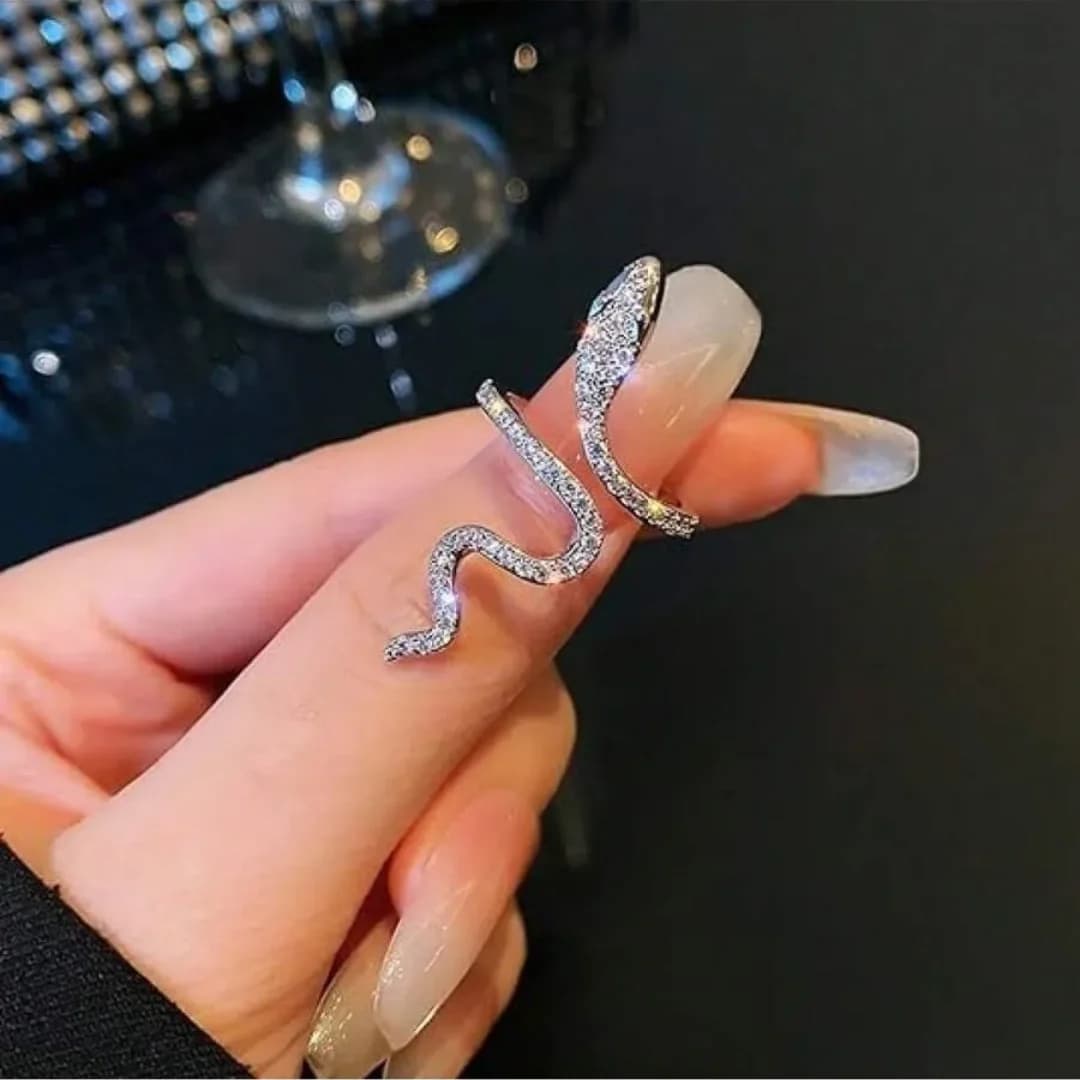 Anello serpente in cristallo scintillante regolabile – Design elegante a spirale aperta ornato di abbaglianti pietre di zirconi cubici – Serpe intricato