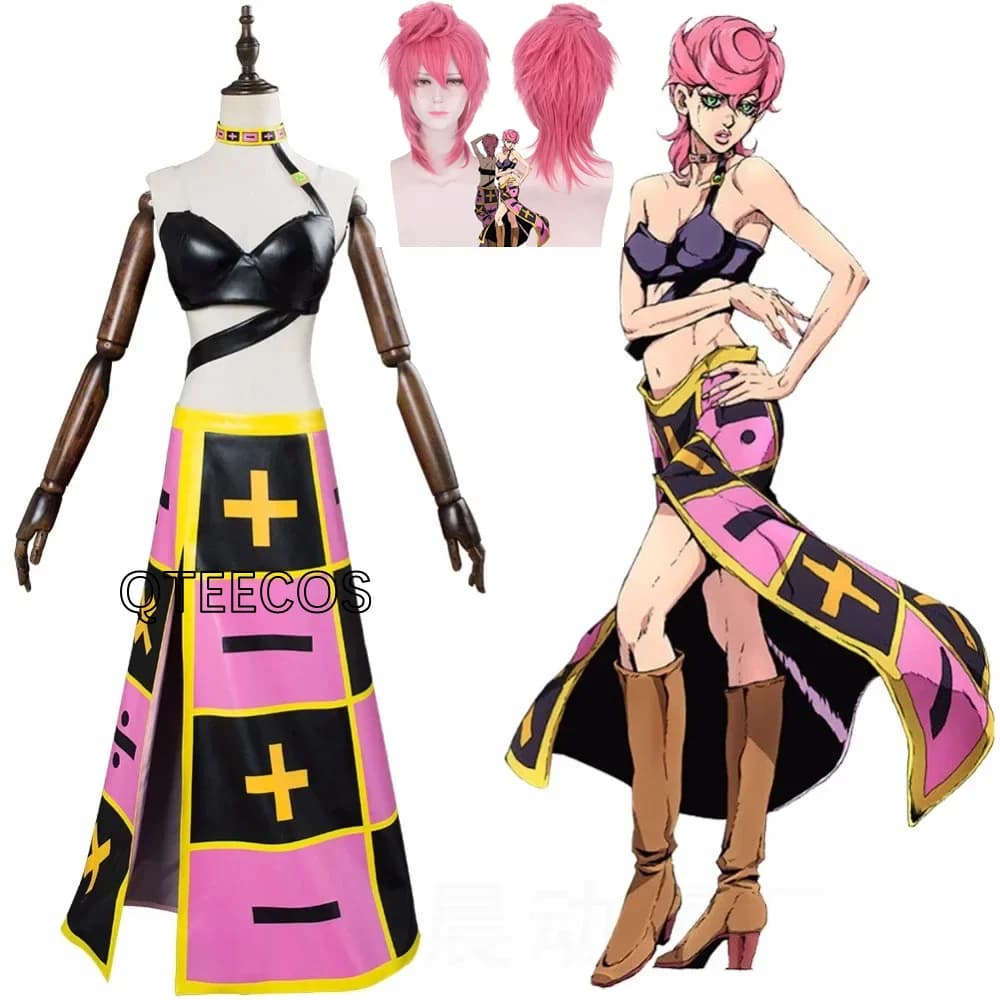 Trish Una Cosplay Costume Pink Wig Anime Jojo Bizarre Outfits Carnival Underwear Dress Halloween Uniform
