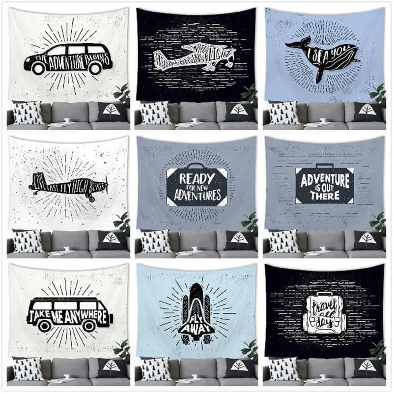 Retro lettering car digital-printed polyester tapestries living rooms bedrooms macrame wall hanging room decor aesthetic