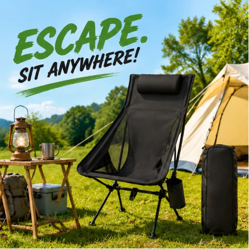 Lightweight Foldable Outdoor Leisure Chair, Solid Aluminum Alloy Frame, Comfort Cushioned Headrest for Fishing Journeys