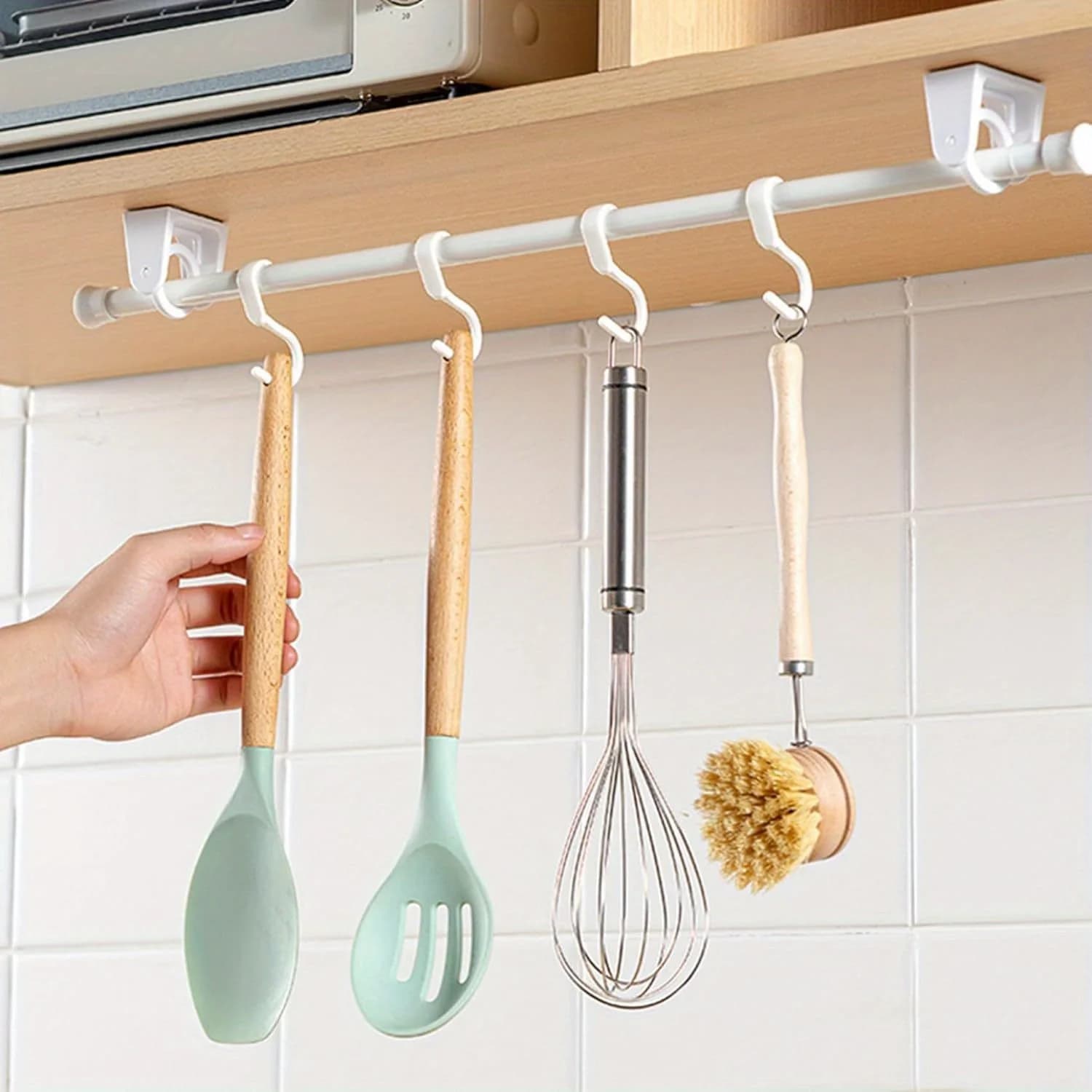 2 curtain rod holders with adjustable rotary ring without drill - 360 ° Swivel self-adhesive bracket for towels, kitchen and wall decoration