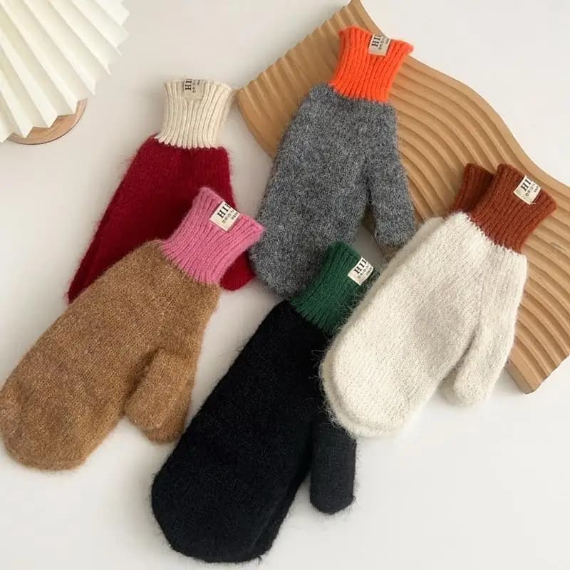 652F Guanti caldi in maglia morbida per studenti, accento sul polso, perfetti per stagione fredda, guanti in peluche per e