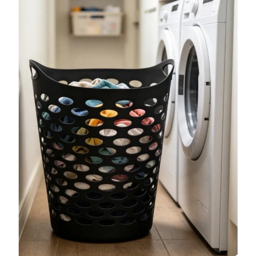 Mainstays Flexible Round Laundry Basket with Handle, Black Plastic