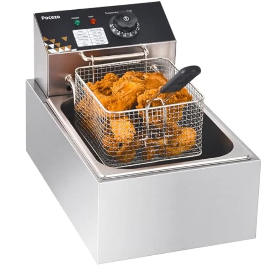 Friggitrice Elettrica in Acciaio Inox da 10L, 1700W, con Cestello e Termometro per Olio, per Uso Domestico e Ristorante, Nero Profondo