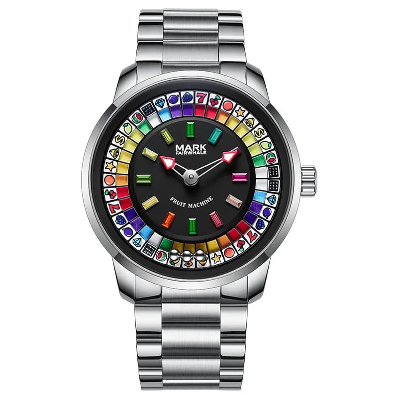 Fruit Machine Spinning Wheel Dial Quartz Watch Waterproof Round Steel Band Butterfly Clasp Novelty Style for Men