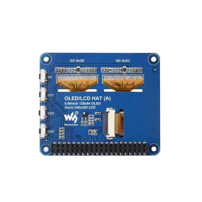 Waveshare Raspberry Pi OLED/LCD HAT(A), schermo principale LCD IPS integrato da 2 pollici e doppi schermi secondari OLED blu da 0,96 pollici