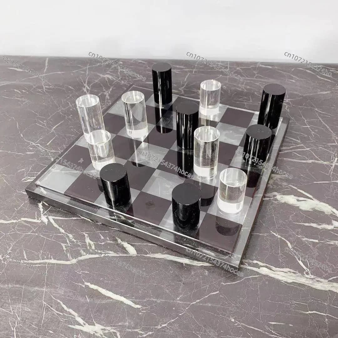 Grid Crystal Chess Board Decor Set Minimalist Black White Checkerboard Ornament for Showroom TV Console Hallway
