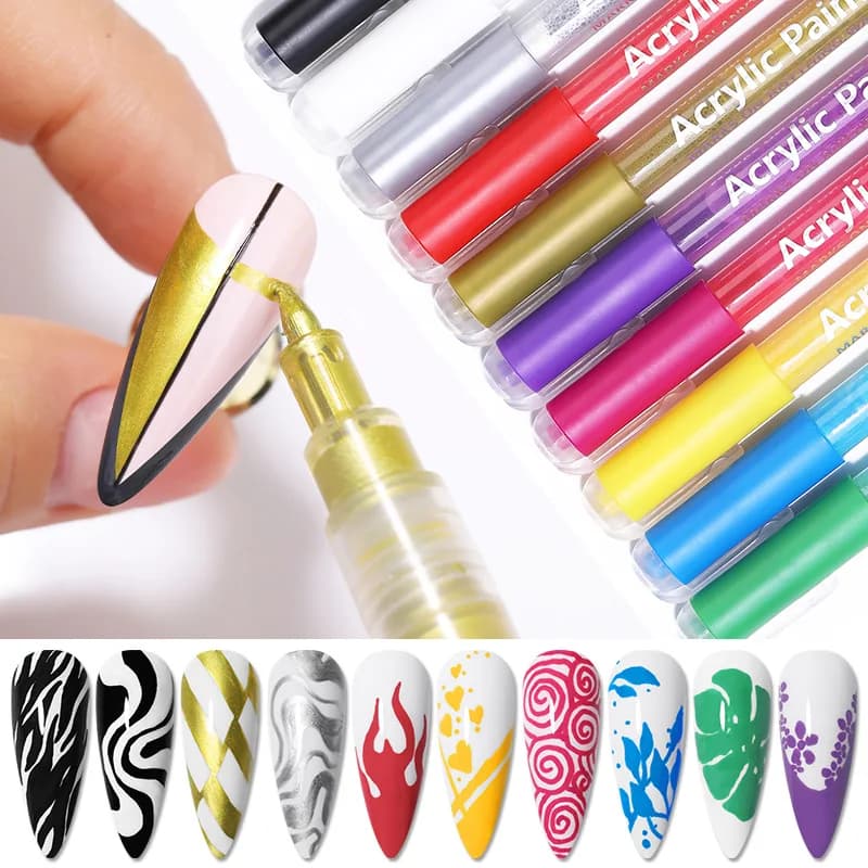 1pc Nail Art Graffiti Penna Oro/Nero/bianco 10 Colori Ad Asciugatura Rapida Liner Penna Per Unghie Gel Colorato Vernice Pennarello Disegno FAI DA TE Liner