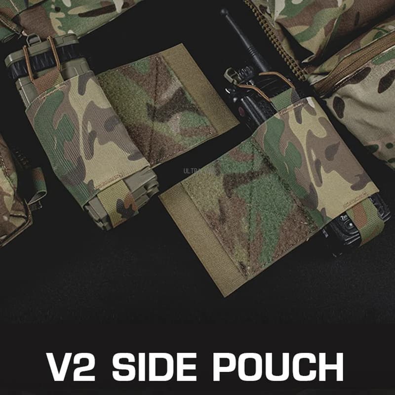 Gilet Tattico V2 con Tasca Laterale Elastica, Porta Radio, Porta Caricatori, Porta Walkie-Talkie, Attrezzatura per Airsoft e Caccia