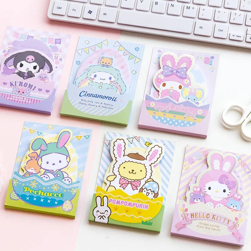 Blocco note adesivo a forma di uovo di Pasqua con personaggi dei cartoni animati Kuromi e Melody di Sanrio, memo per ufficio, regalo unico e adorabile per amici e familiari