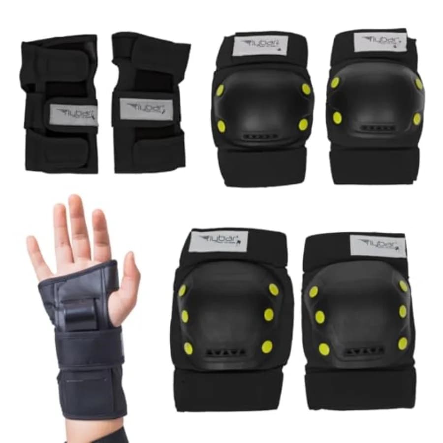 Set di Protezioni per Ginocchia e Gomiti, Protezioni per Polsi per Pattinaggio a Rotelle, Protezioni per Skateboard, Attrezzatura Protettiva Multisport, Velcro Regolabile