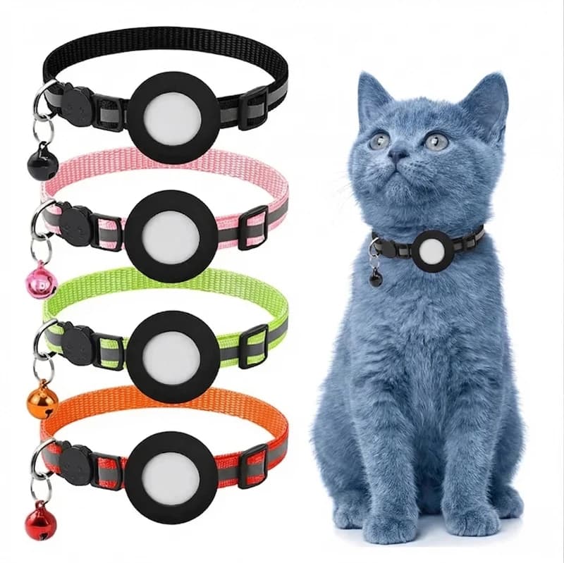 Airtag Cat Collar, Reflective Breakaway Safety Buckle with Bell, Adjustable Anti-Lost GPS Collar Holder for Kittens Puppies