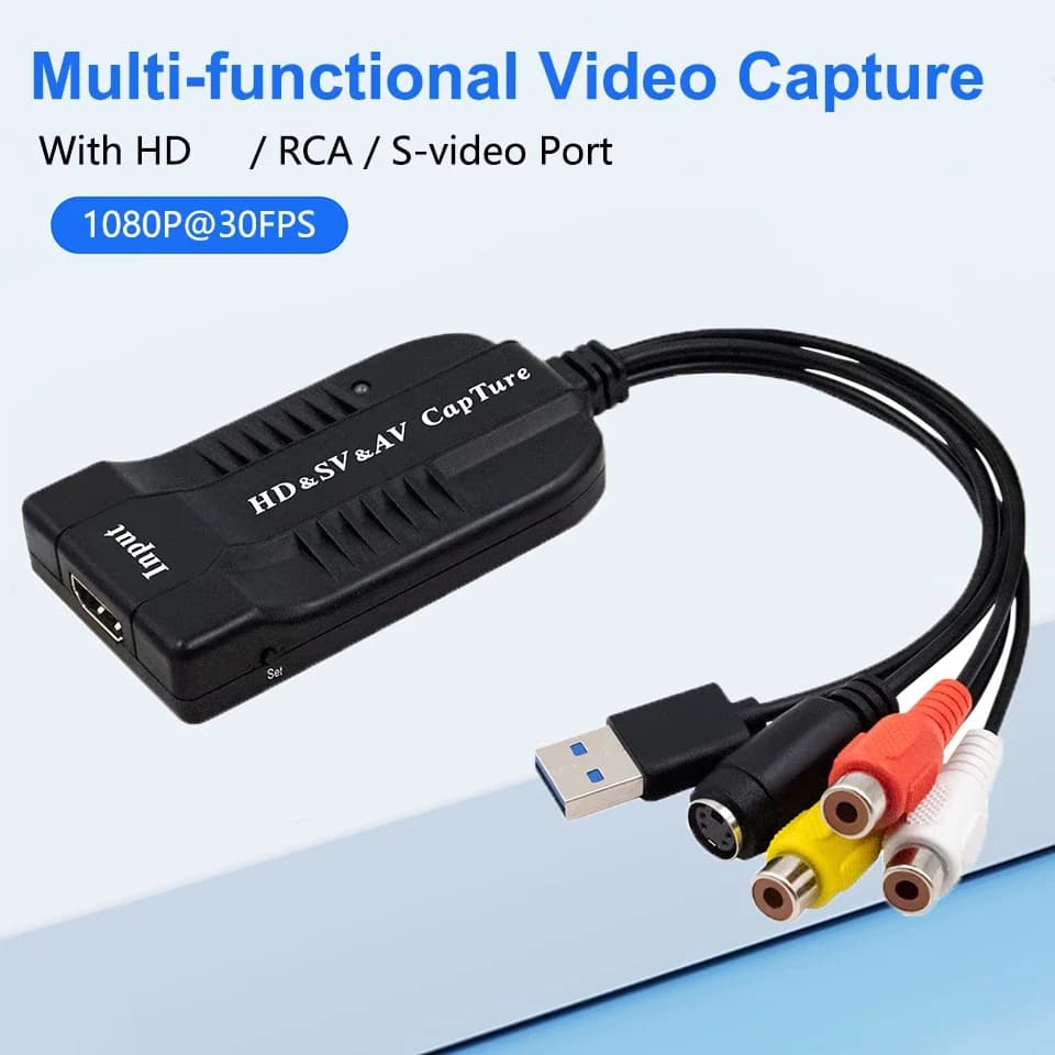 Scheda di acquisizione video USB 2.0 Dispositivo di acquisizione registrazione audio video HD/RCA/S-video a USB Convertitore da VHS a digitale per Hi8 DVD PS4