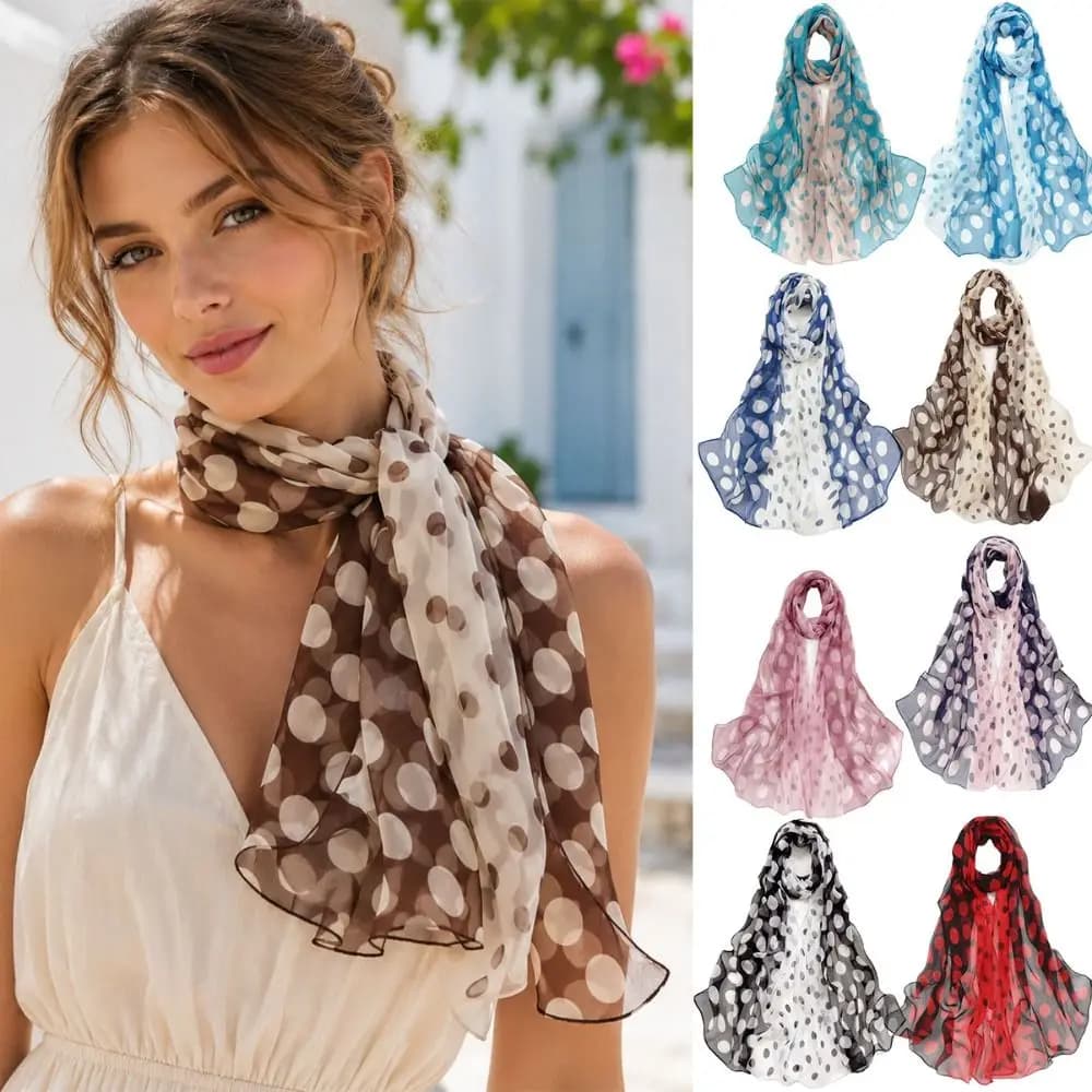 New 160CM Polka Dot Scarf Sunscreen Shawls Wraps Summer Chiffon Scarf Lightweight Soft Head Wraps Air Conditioner Shawl
