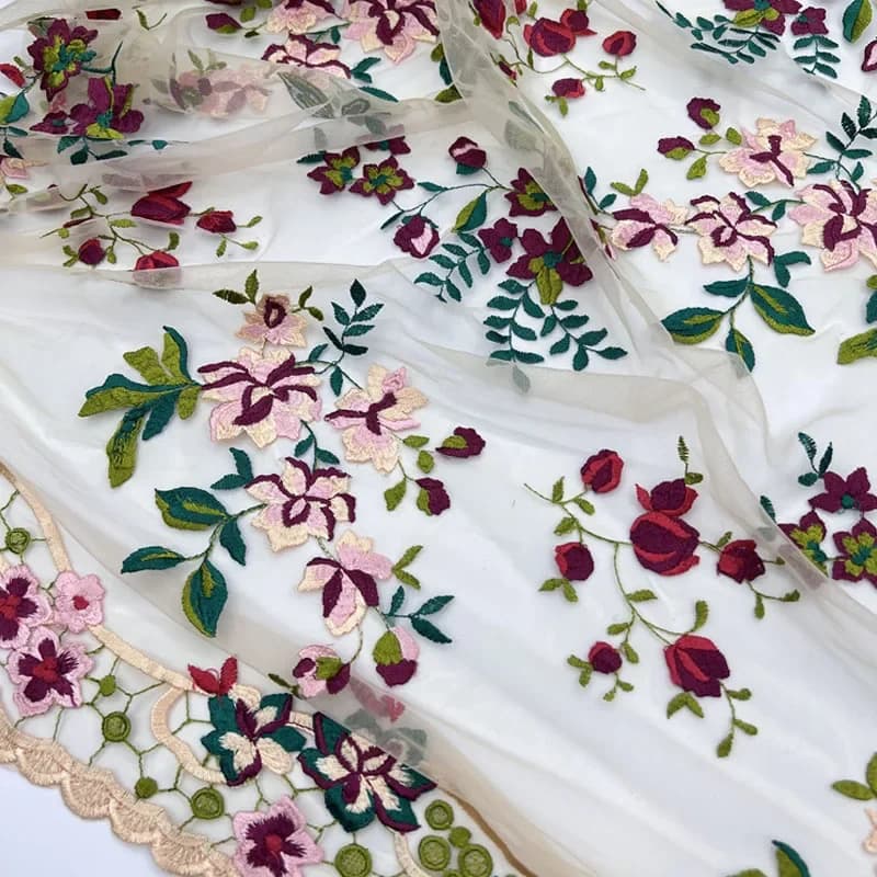 High quality net yarn Encrypted soft mesh embroidered Tulle Flower Lace Fabric Wedding Dresses Cloth Skirt Fabric