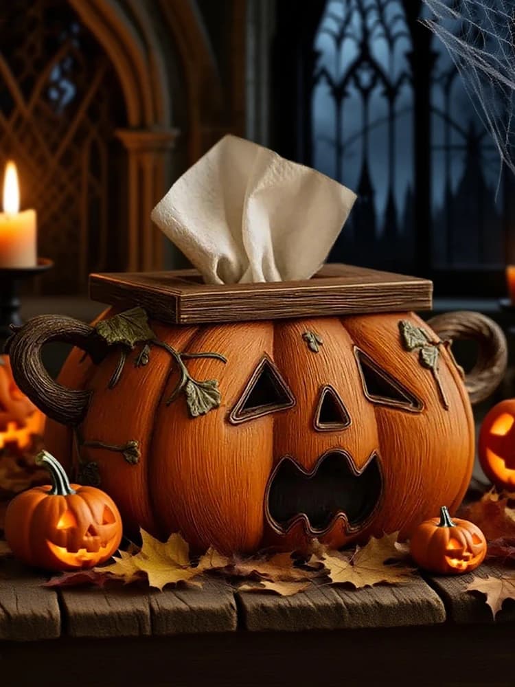 Scatola per fazzoletti di zucca spettrale di Halloween con occhi Scatola per fazzoletti di zucca spaventosa Porta carta igienica di zucca per cucina camera da letto