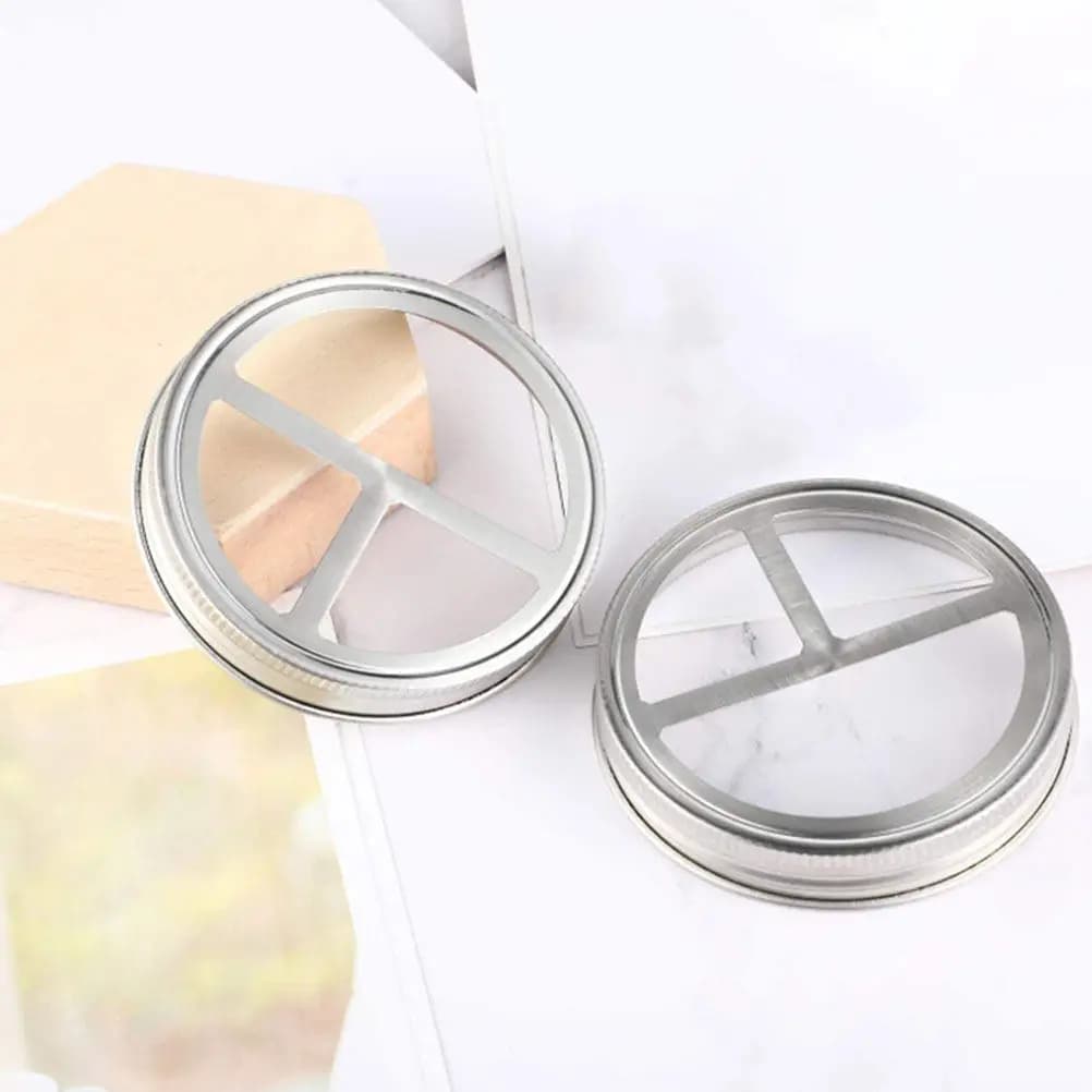 Set di 3 Coperchi per Barattoli Mason Jar in Acciaio Inox, Riutilizzabili, con 3 Scomparti per Accessori da Bagno