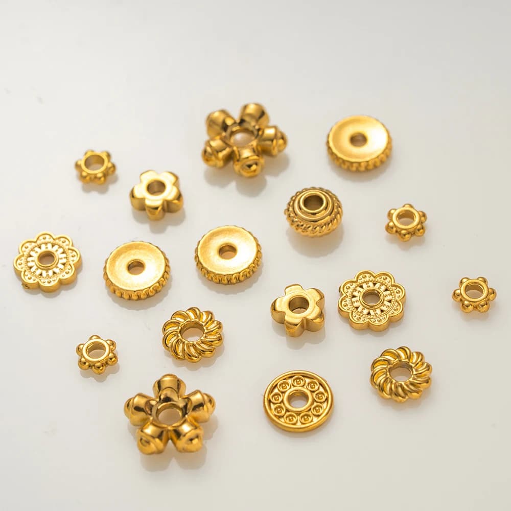20 pezzi di perline distanziatrici rotonde piatte in acciaio inossidabile per gioielli con bracciale perline sparse in oro risultati di gioielli fai da te accessori fatti a mano