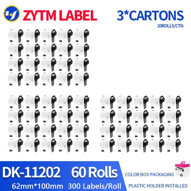60 rotoli di etichette generiche DK-11202 62mm * 100mm 300 pezzi compatibili per stampante termica Brother tutti arrivati con supporto in plastica DK-1202