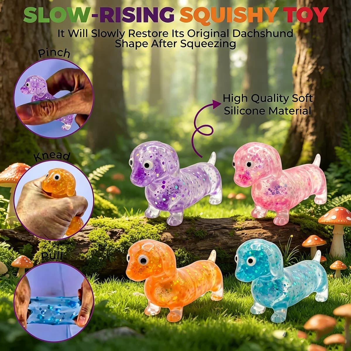 1Pc Transparent Colorful Dachshund Squeeze Toy, Sausage Dog Stretch Sensory Fidget for Stress Relief, Kids Classroom Prizes, Back to School Party Favors, Christmas Stocking Stuffers