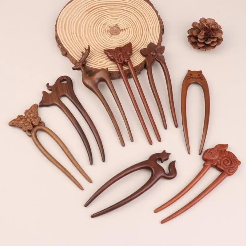 Bastone per capelli in legno Forchetta per capelli a forma di U Gatto Farfalla Stile cinese Moda Forcina Copricapo Accessori per capelli per ragazza