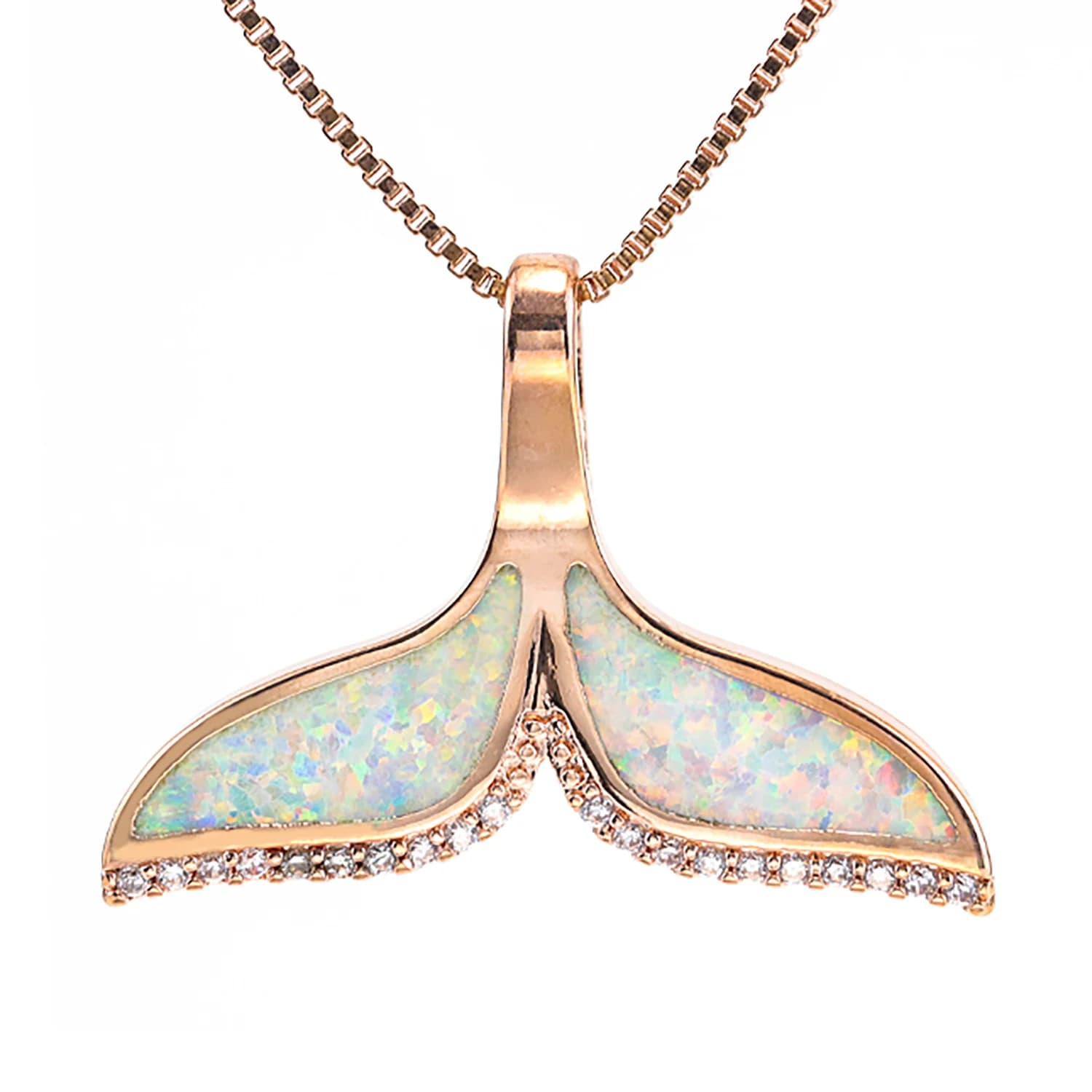 Collana con ciondolo a coda di balena placcata oro rosa con opale e zirconi, simbolo dell'oceano, regalo significativo per compleanno, San Valentino, grazioso regalo per donna
