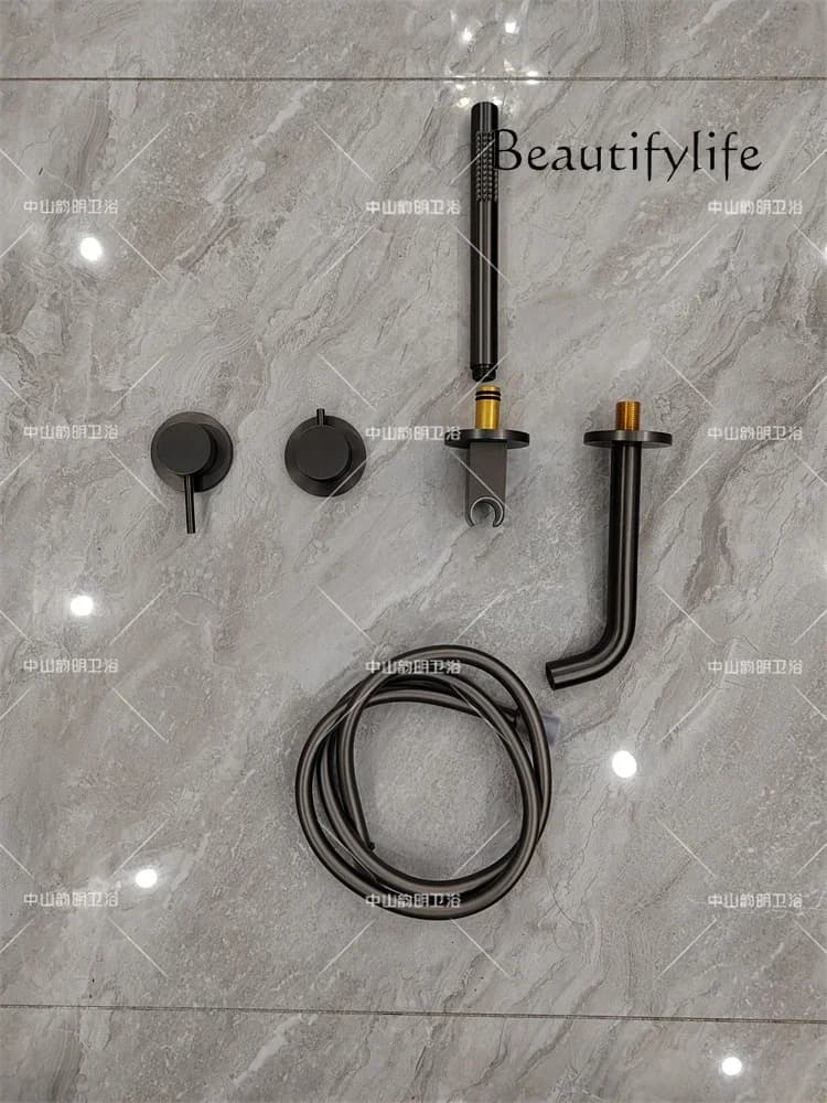 Set di rubinetti per vasca da bagno a parete M, rubinetto con bordo cilindrico minimalista interamente in rame, stile americano