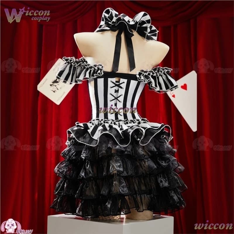 The Freak Circus Pierrot Originale Gonna Mini a Righe Stile Clown Gotico Scuro con Corsetto Modellante in Vita, Design di Nicchia, Costume Cosplay