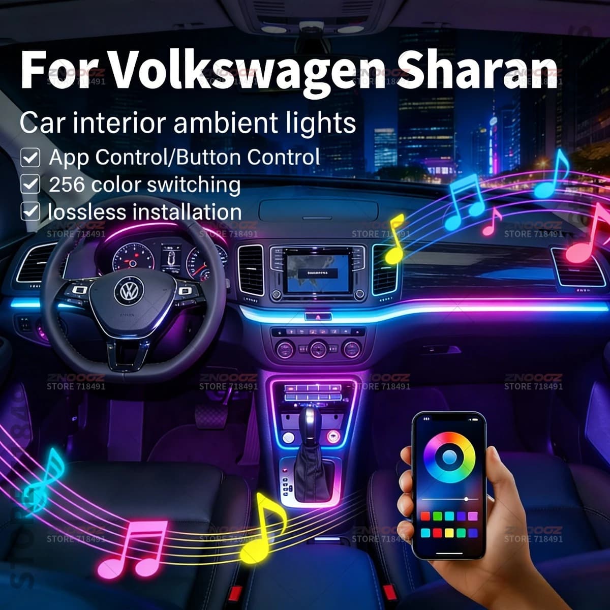 22in1 RGB Car Interior Acrylic Car Ambient Lights RGB Hidden Acrylic Strip Decoration Atmosphere Accessories For VW Sharan