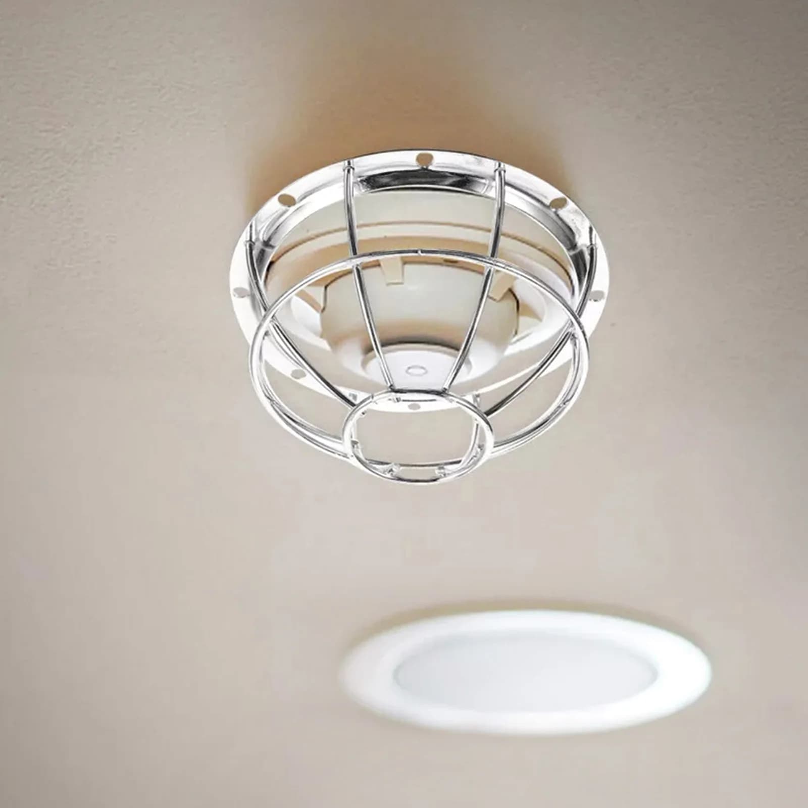 Protective Iron Fire Cover with Sprinkler Cage Bracket for Smoke Detectors Designed to Help Maintain Detector Integrity