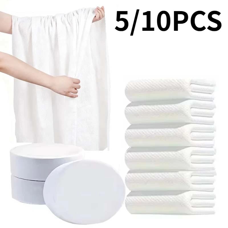 5/10 Pezzi Asciugamani Compressi Monouso da Viaggio, per Hotel, Portatili, per Doccia e Pulizia Viso