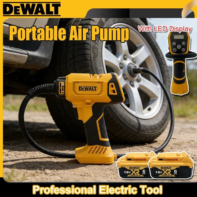 Compressore d'Aria DEWALT, Gonfiatore Automatico per Pneumatici, Pompa Elettrica Senza Fili con Manometro Digitale per Auto e Bici, Compatibile con Batteria 18V