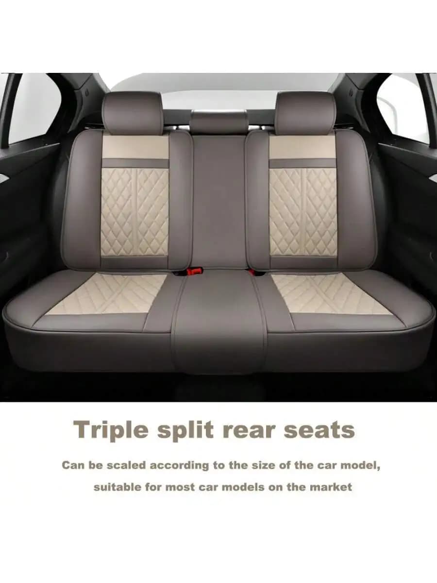 Triple Split Rear Seat Covers Full Set Waterproof Nappa Leather Universal Fit For Most Cars