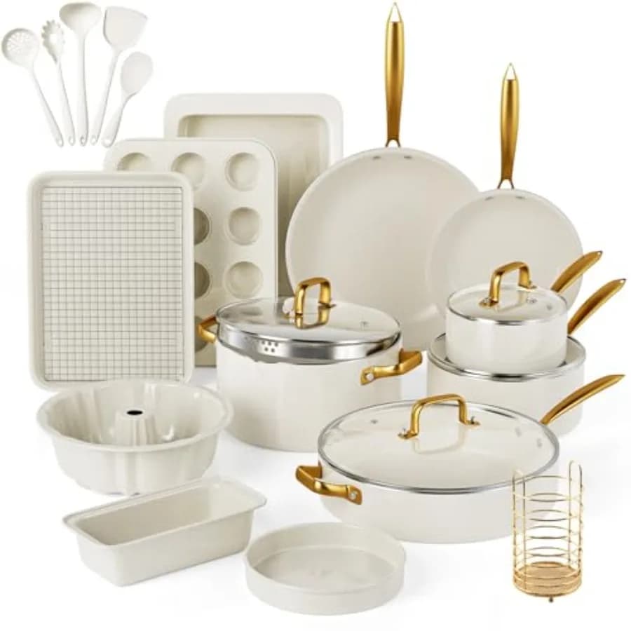 Set di pentole da cucina per la casa: set di pentole e padelle antiaderenti in granito, inclusi pentola olandese, padella, casseruola e padella per soffritti.