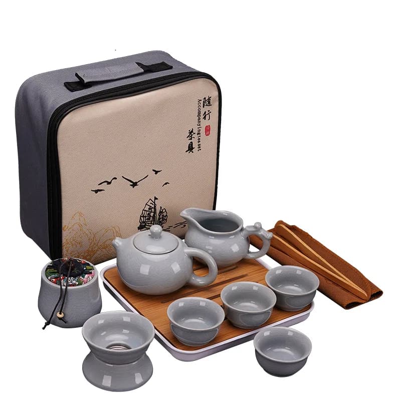 Set da tè Kung Fu cinese in ceramica da viaggio portatile vassoio da tè Set completo di confezione di conservazione teiera Set da tè regalo di compleanno