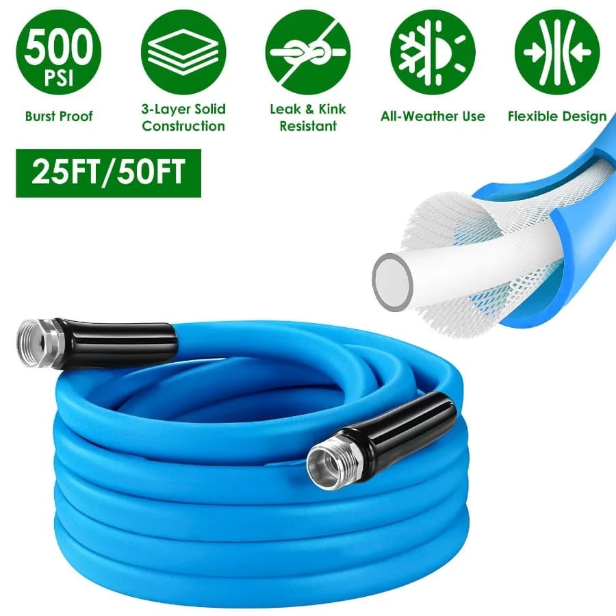 Tubo da Giardino Flessibile Non Espandibile 25FT/50FT 5/8 in PVC Resistente, Anti-Perdita, Anti-Piega, Per Tutte le Stagioni, Anti-Scoppio 500PSI GP