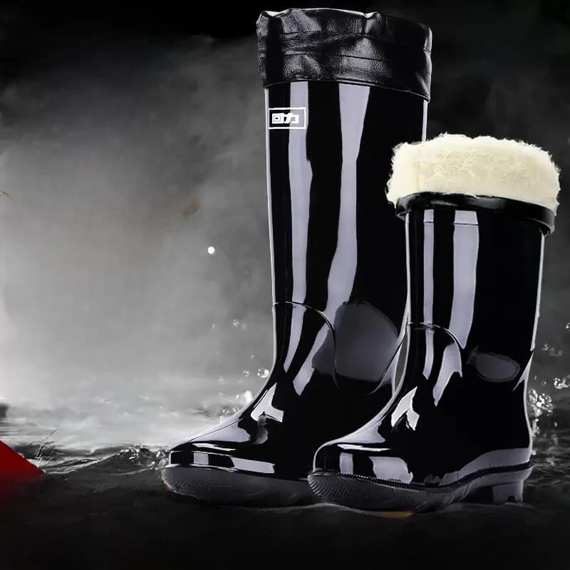 Men's Winter Rain Boots, Leafers in Hot Apples, Thicknesses, Waterproof, Cotton, Long Tube, New 2025