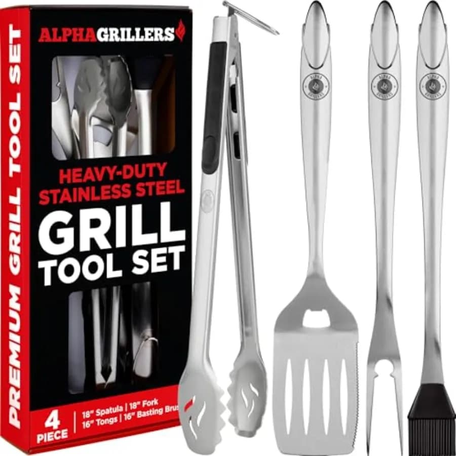 Accessori per Barbecue - Regali per Uomini Appassionati di Grigliate - Set di Utensili per BBQ con Spatola, Forchetta, Spazzola e Pinze - Bar all'Aperto