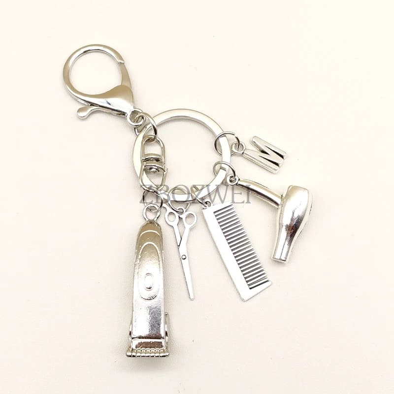 Electric Hairdresser Push Hair scissors Hairdryer Letter Keyring Hairdresser Barbiere Custom Keychain Jewelry Gift