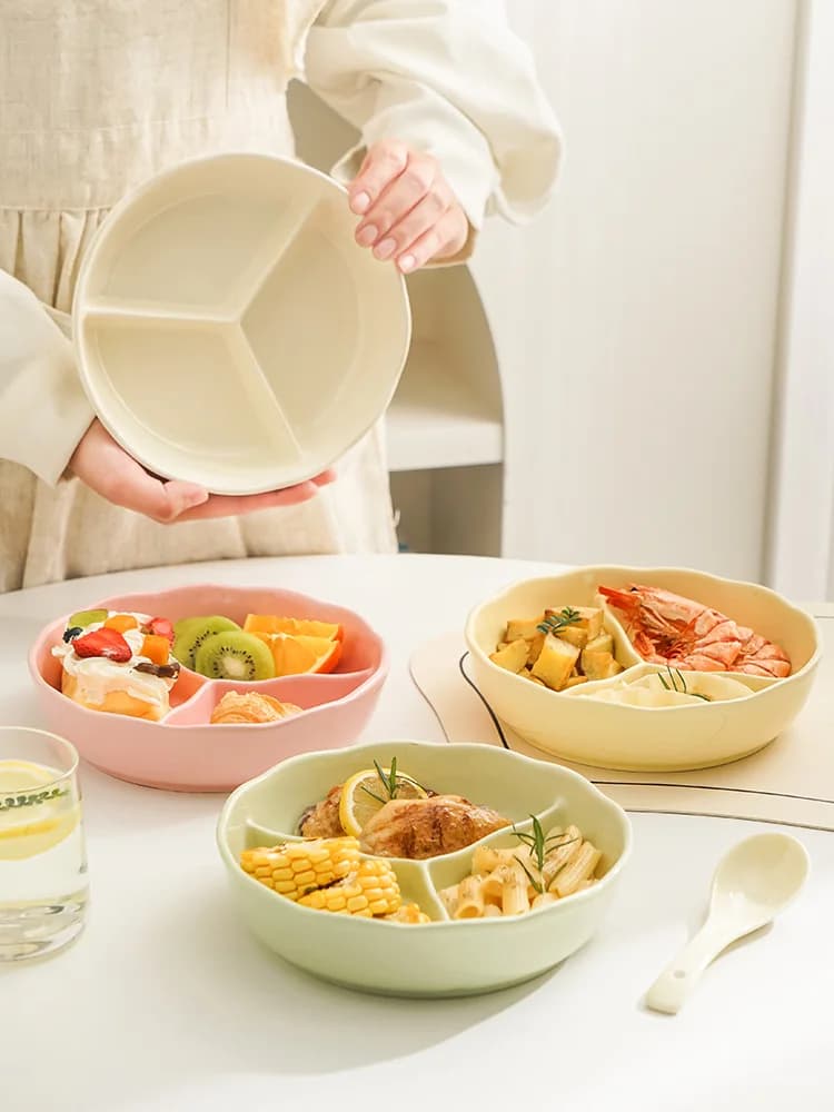 Cerc Divided Plate 3 Sections Breakfast Dinner Plate for Adults And Kids Fruit Salad Plate Weight Loss Diet Plan Plate