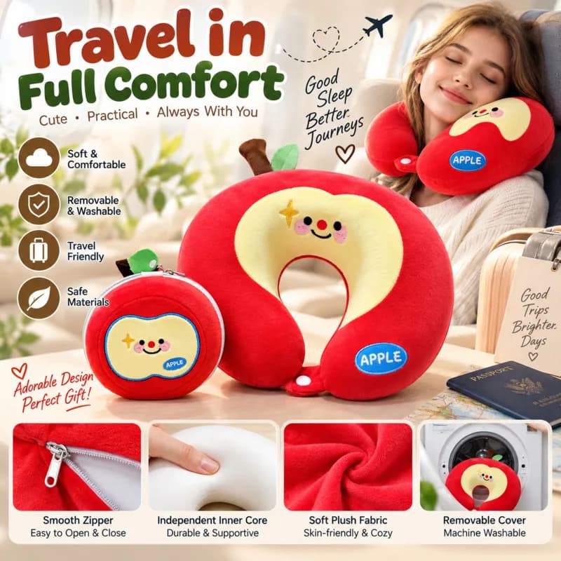 U Shaped Travel Neck Pillow 30x30x8cm Cute Fruit Shape Memory Foam Soft Plush Cushion Portable Neck Support Pillow Holiday Gift