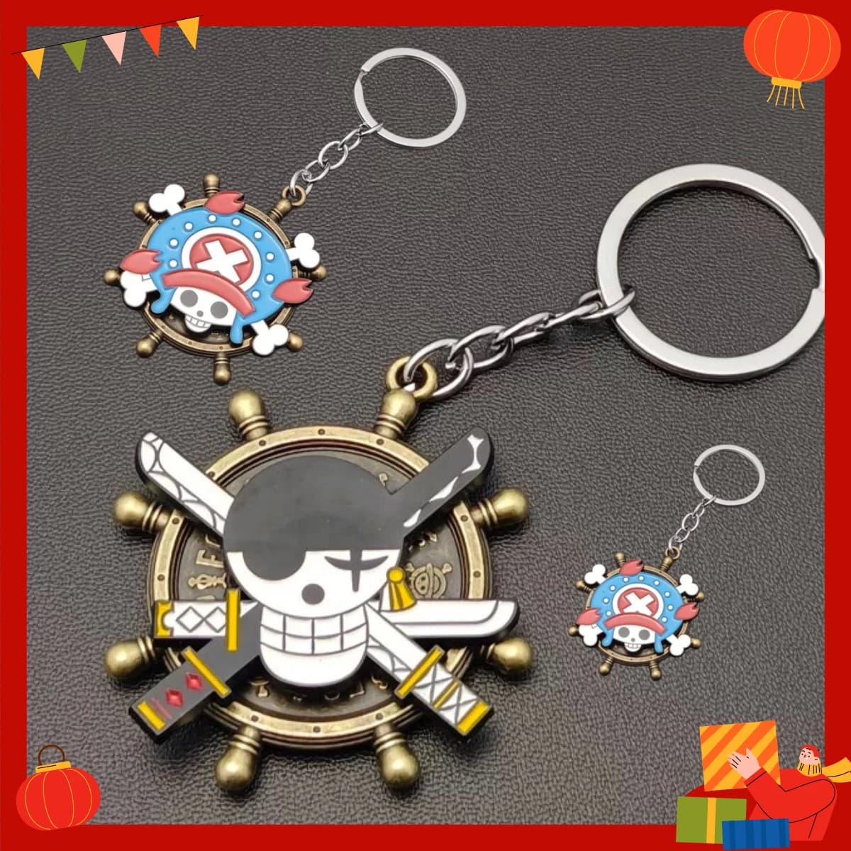 Portachiavi Anime One Piece Luffy, Grazioso Ornamento in Metallo per Zaino, Regalo di Compleanno per