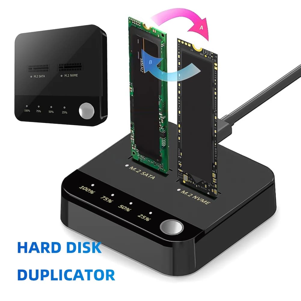 M.2 SATA/NVMe Dual-Bay Hard Drive Docking Station Clone Duplicaotr Offline Clone M.2 Cloner trasmissione dati con indicatore LED