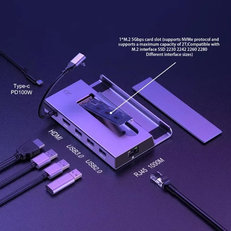 NUOVO Hub USB C 7 in 1 SSD Dock a DP Gigabit Ethernet compatibile HDMI HD 4K 60Hz Sata Nvme M.2 Steam Deck Docking Station