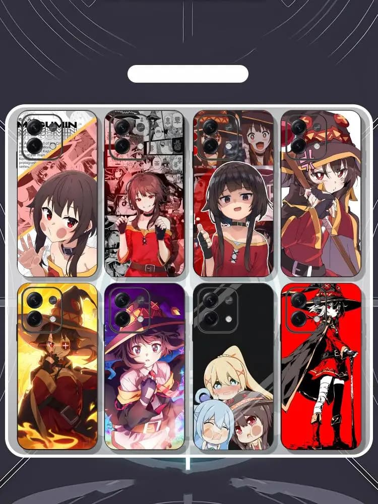 O-onosuba M-Megumin Custodia per telefono per Xiaomi Redmi Note 14 13 12 11 Pro Plus S 5G 14C A3 Custodia morbida per telefono nera