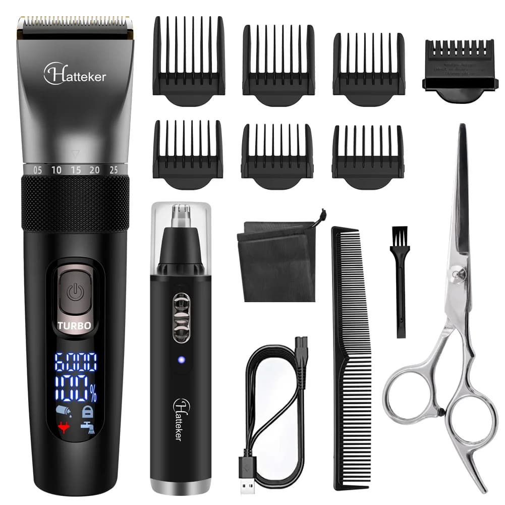 HATTEKER Professional Hair Clipper Multifunction Haircut for Men Stainless Steel Blade Hair Trimmer Nose Hair Trimmer Beard Trim
