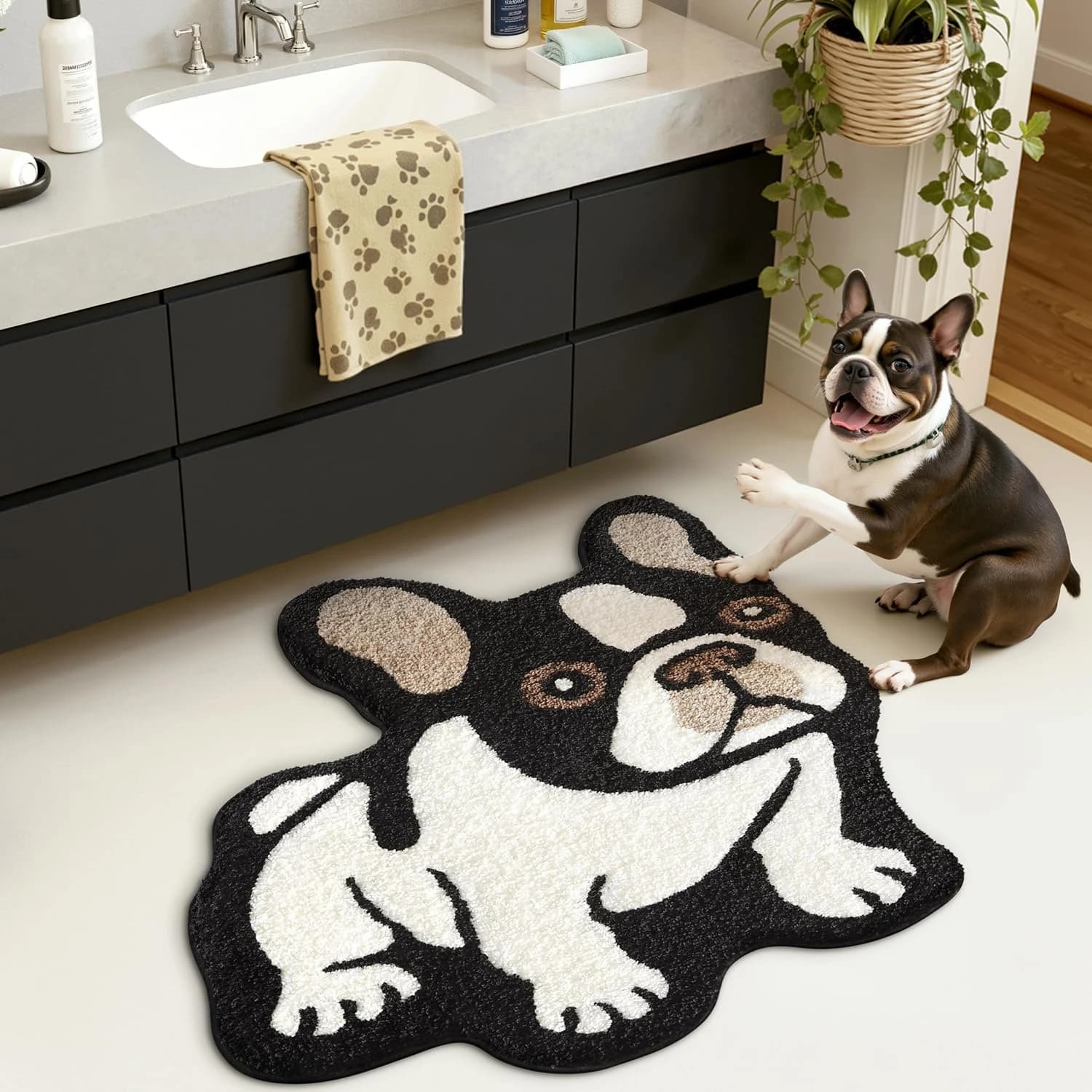 VIKAMA French Bulldog Bathroom Mat Soft Warm Non-Slip Entryway Rug Cute Pet Lover Decor