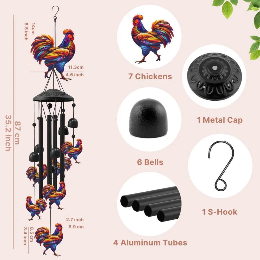 Metal Wind Chimes Outdoor Chicken-shaped Wind Chimes Garden Courtyard Decoration Retro Hanging Outdoor Garden Hanging Decorate