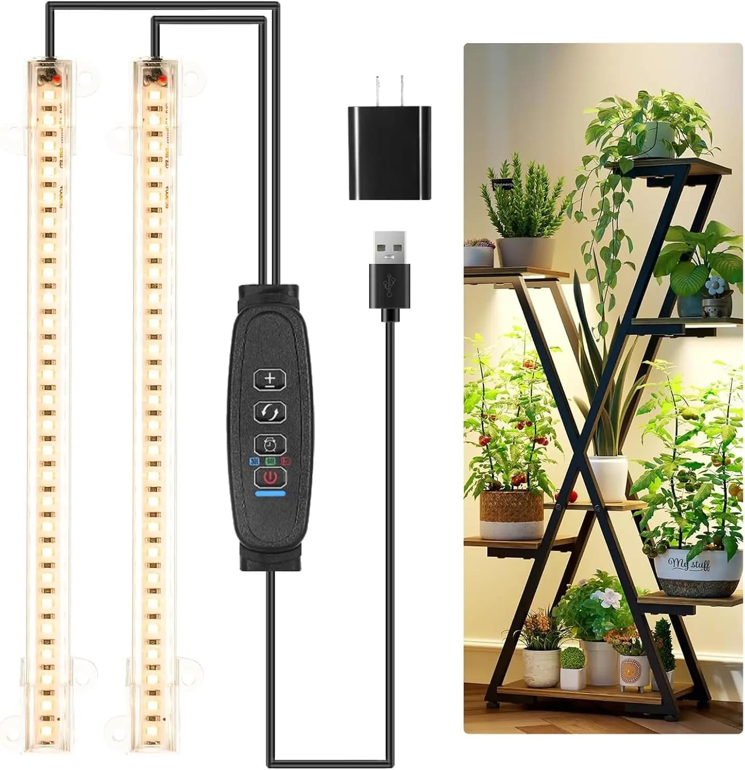 LED Grow Light Strips, Full Spectrum 3500K, 2 Head with Timer, 10 Dimmable Levels for Indoor Plants