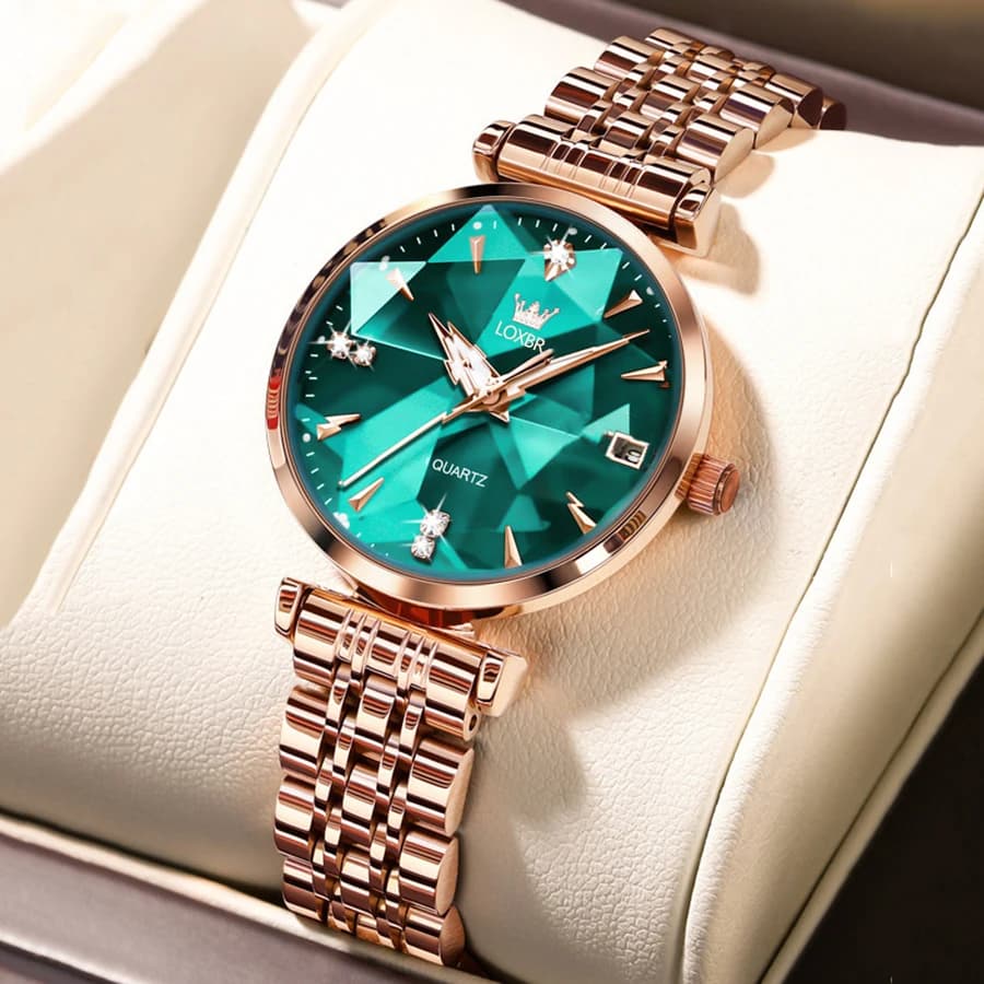 Orologio da Donna di Lusso con Cristalli, Modello 'Cuore dell'Oceano', Casual, Sottile, al Quarzo